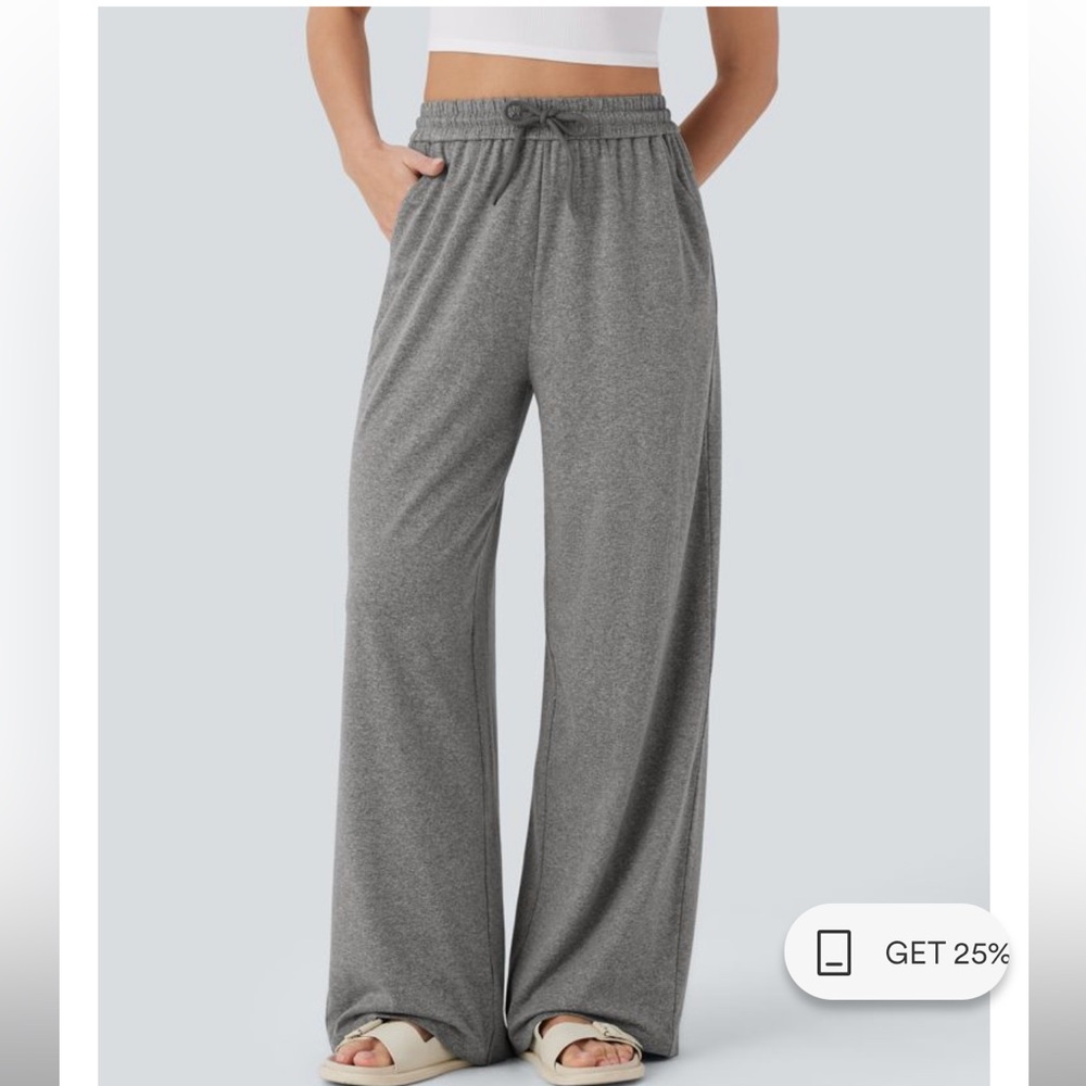 HALARA High Waisted Drawstring Pocket Wide Leg Baggy Casual Pants